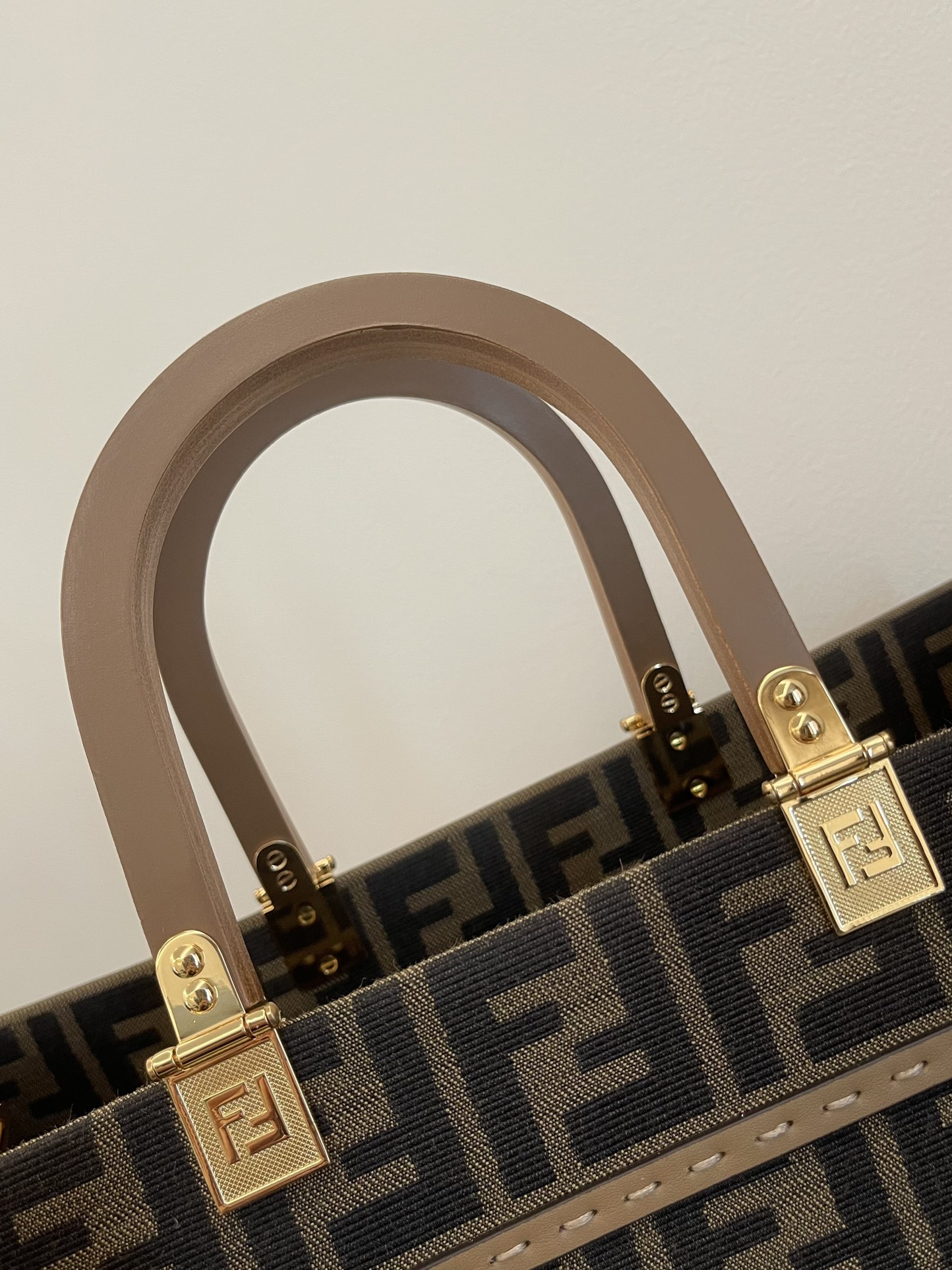 Fendi Medium Sunshine Shopper Brown FF Jacquard Fabric Bag 